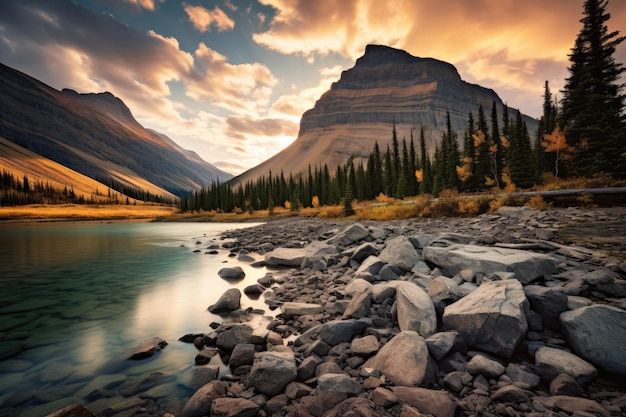 Glacier National Park Montana United States of America On the banks of the Wall Lake rear view Alberta Canada AI Generated