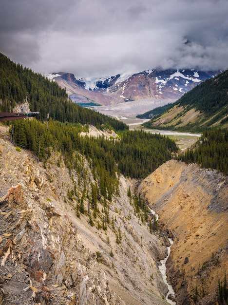 Glacier skywalk boven de gletsjervallei in Jasper National Park