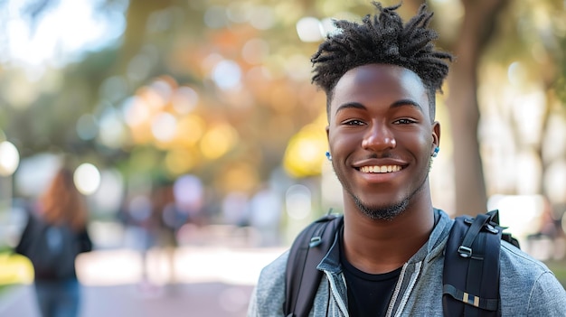 Glad black male student at the university with portrait of himself prospects wishes Generative Ai