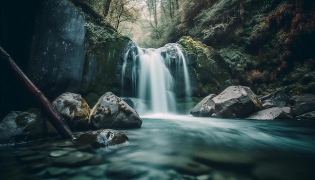 Glad water dat over rotsen stroomt in een wildernisgebied gegenereerd door AI