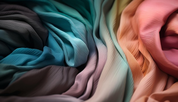 Glad zijden kledingstuk met levendige kleuren en abstract golfpatroon gegenereerd door AI