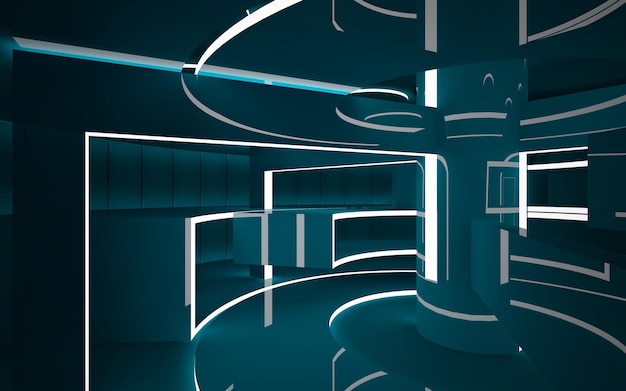 gladde turquoise interieur 3D illustratie weergave