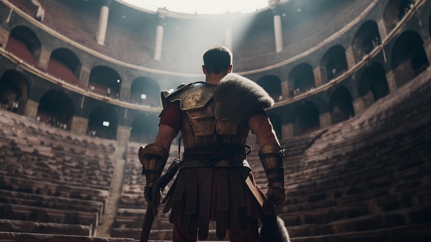 Foto gladiatore antico colosseo romano a roma generativo ai