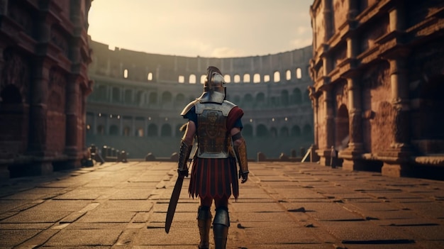Foto gladiatore antico colosseo romano a roma generativo ai