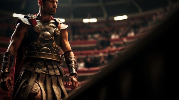 Foto gladiator beklimt de arena door een verborgen valdeur.