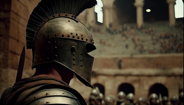 Gladiator in the center of the amphitheater AI generative