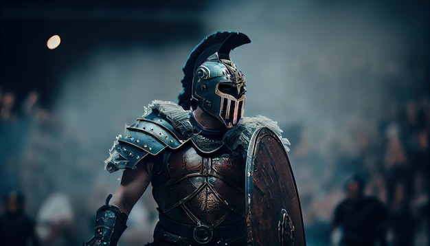 Gladiator enters the arena warrior in armor realistic AI generated