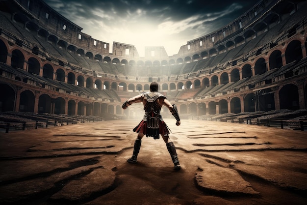 Photo gladiator fighting for the glory of his emperor in ancient roman colosseum