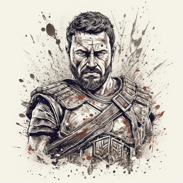 gladiator vectorillustratie voor t-shirt getekend in adobe illustrator