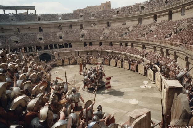 Gladiatoren vechten in Colosseum omringd door juichende menigten