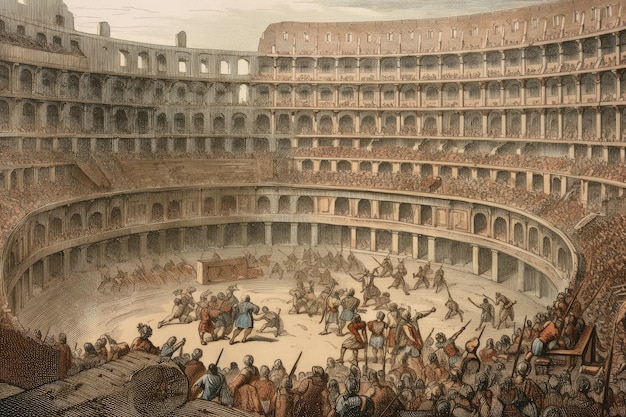 Foto gladiatoren vechten voor het vermaak van de massa in het oude colosseum