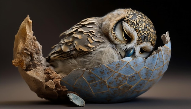 Glam metal baby owl sleeping.