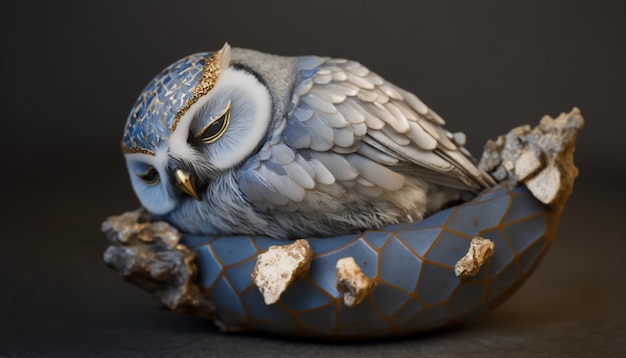 Glam metal baby owl sleeping.