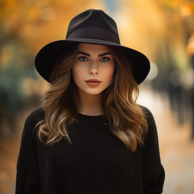 Glamarous woman wearing black dress and hat generative AI