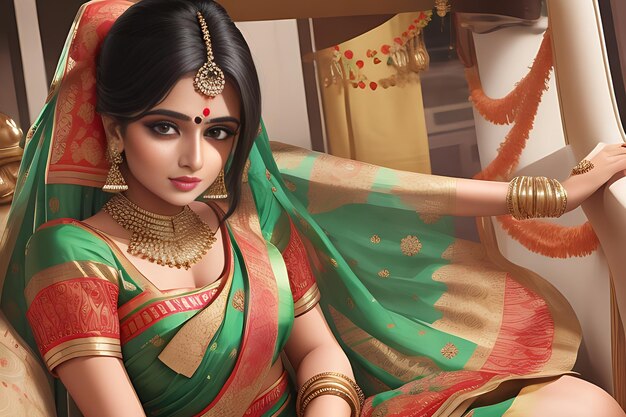 A glamor beautiful girl of indian ethnicity wearing traditional saree