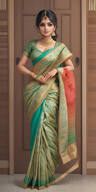 A glamor beautiful girl of Indian ethnicity wearing traditional saree