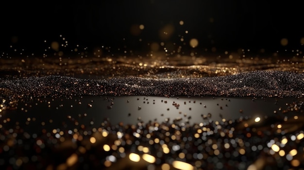 A glamorous black and gold background illuminated by sparkling lights Generative ai