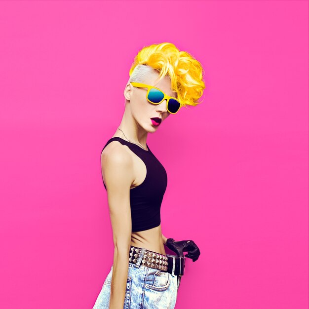 Photo glamorous blonde disco punk style fashion diet