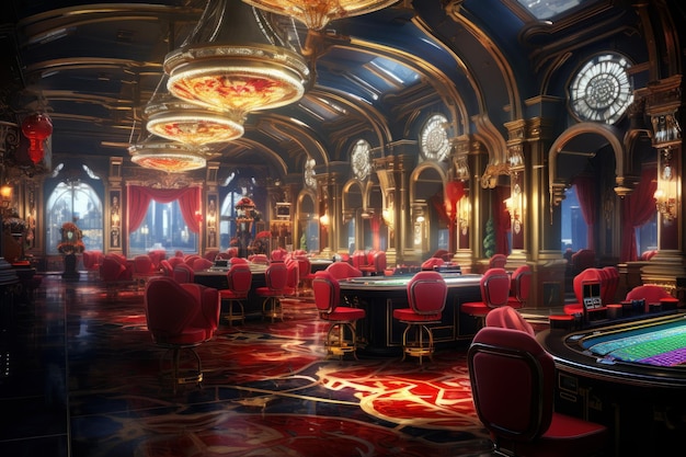 Photo glamorous casino interior slot machine generate ai