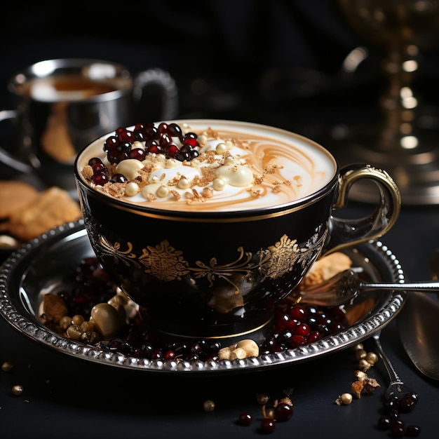 Glamorous Coffee Indulgence Exquisite Milk Coffee Cup Adorned with Precious Gemstones