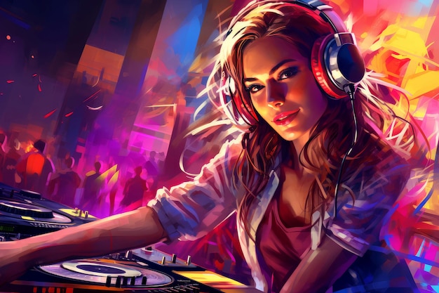 Glamorous Dj sexy woman dancing people club Dance event Generate Ai