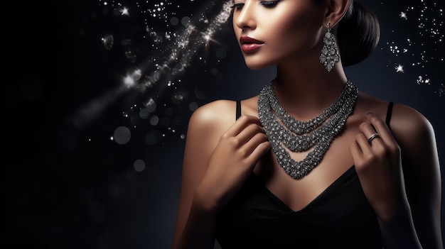 glamorous female model displaying designer and premium jewelry