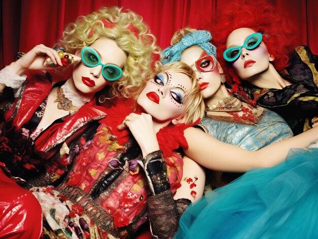 Гламурные девушки Гуччи, запутанная вечеринка на диване с четырьмя красивыми дамами, захваченная Эллен Фон.