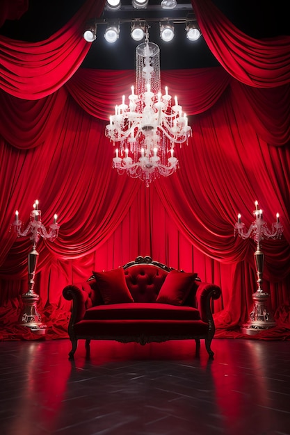 Glamorous Hollywood Style Red Carpet Backdrop Velvet Curtain Creative Design Live Stream Background