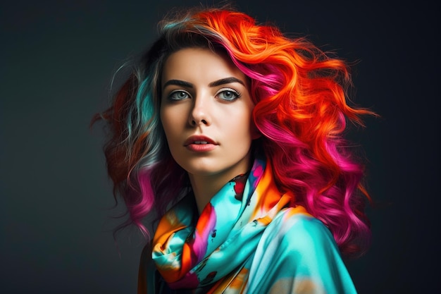 다채로운 머리카락을 가진 화려한 모델 생성 AI