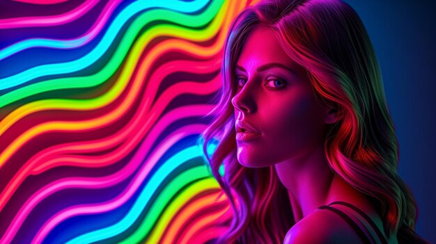 glamorous neon woman portrait HD 8K wallpaper Stock Photographic Image