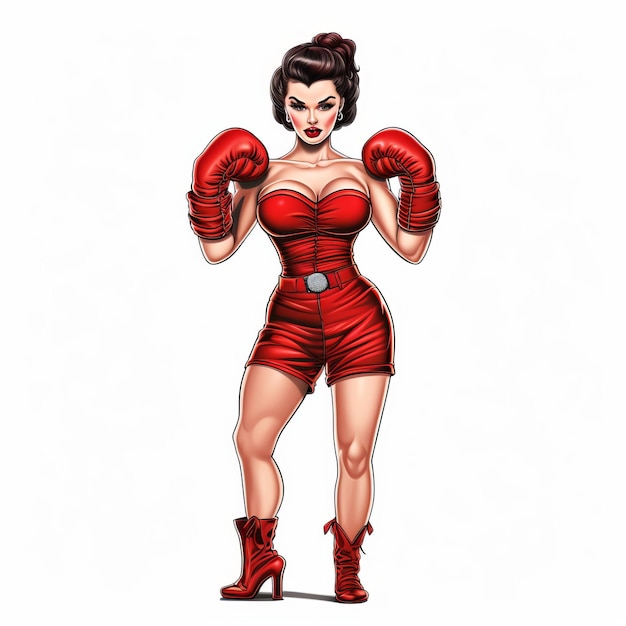 Glamorous Pinup Boxing Margaret Ultra Detailed Red Outfit Caricature