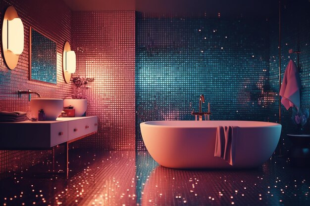 Photo glamorous retro bathroom mockup discostyle vibes