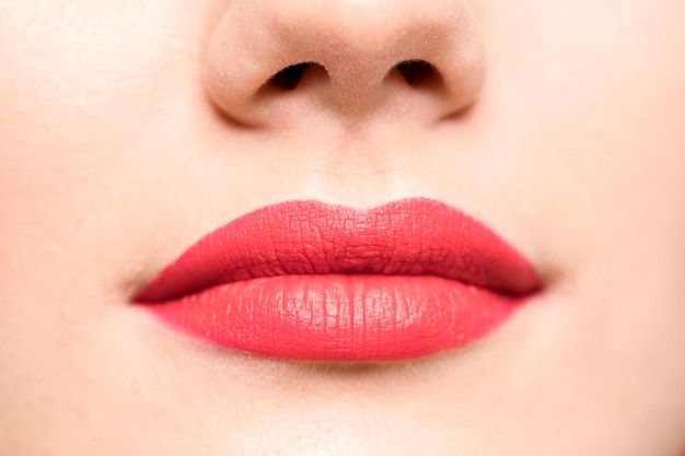 Glamorous sensual lips Red lipstick clear skin