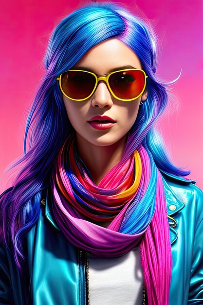 Glamorous teen hipster in sunglasses vertical view portrait of a pretty millennial girl in clothes