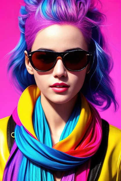 Glamorous teen hipster in sunglasses vertical view portrait of a pretty millennial girl in clothes