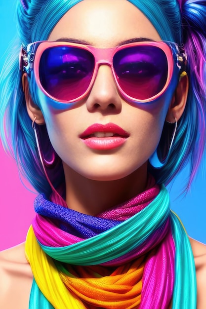 Glamorous teen hipster in sunglasses vertical view portrait of a pretty millennial girl in clothes