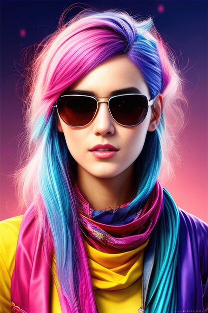 Glamorous teen hipster in sunglasses vertical view portrait of a pretty millennial girl in clothes