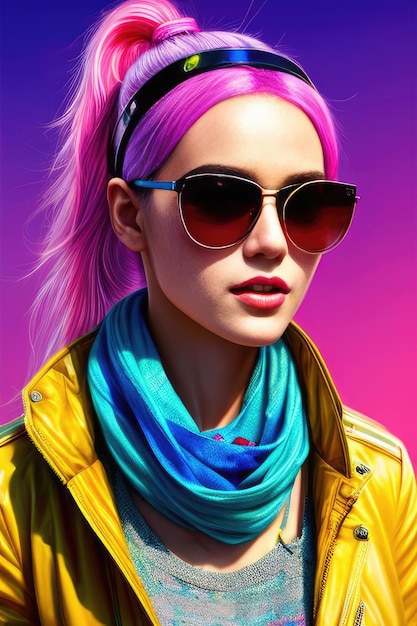 Glamorous teen hipster in sunglasses vertical view portrait of a pretty millennial girl in clothes