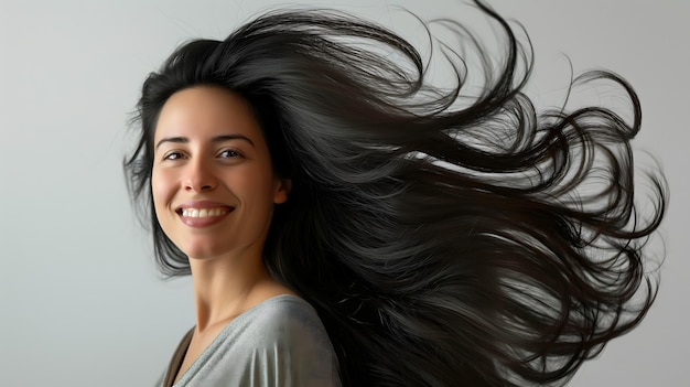 Glamorous Woman With Flowing Hair on Neutral Background