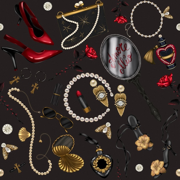 Foto illustrazione di accessori glamour disegno senza cuciture