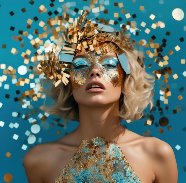 Foto modella di glamour con la testa di confetti