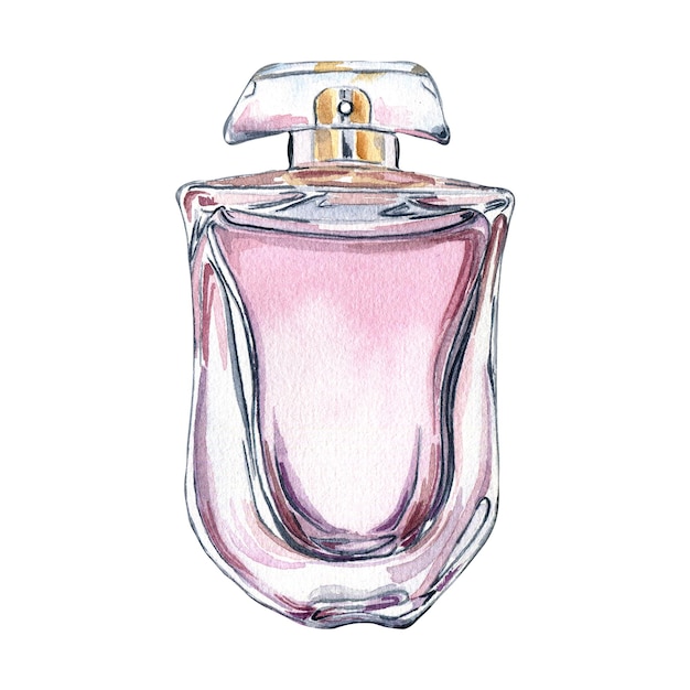 Glamour perfume bottle watercolor illustration on white background