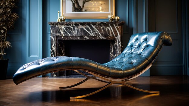 Foto glamoureuze elegantie moderne chaise lounge met blauw leer in londen