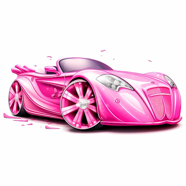 Foto glamoureuze roze auto in barbie-stijl