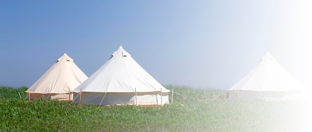 Glamping house in the nature Blue sky fnd green grass