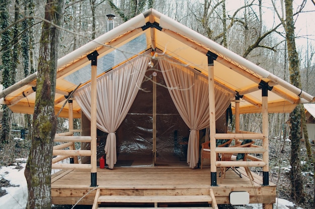 Glamping luxury camping Glamorous camp tent at forest