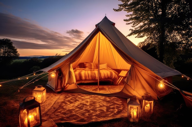 Glamping luxury glamorous camping Enjoying glamping