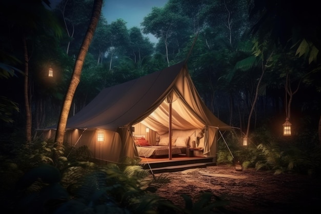 Glamping tent bos Genereer Ai