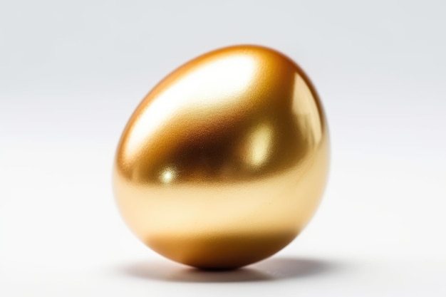 Glanzend gouden ei rustend op een witte achtergrond Generatieve AI