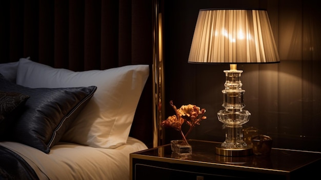 glanzende antieke lamp verlicht moderne elegante slaapkamer